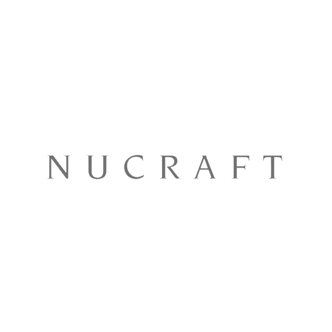 Black and white promotional logo for Nucraft with stylized font and a central graphic element.