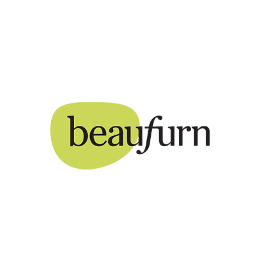 Beau Furr logo with the word 'beau' inside a green irregular shape and 'furr' outside, on a black background.