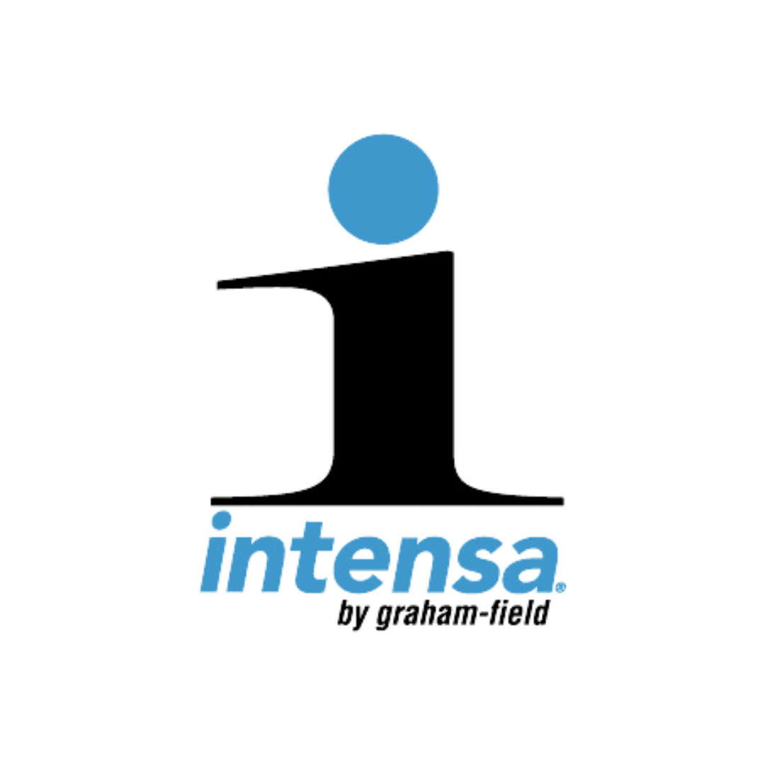 Logo of Intensa by Granam-Feda featuring a stylized lowercase 'i' with a blue dot and the word 'intensa' in blue text, with a tagline underneath.