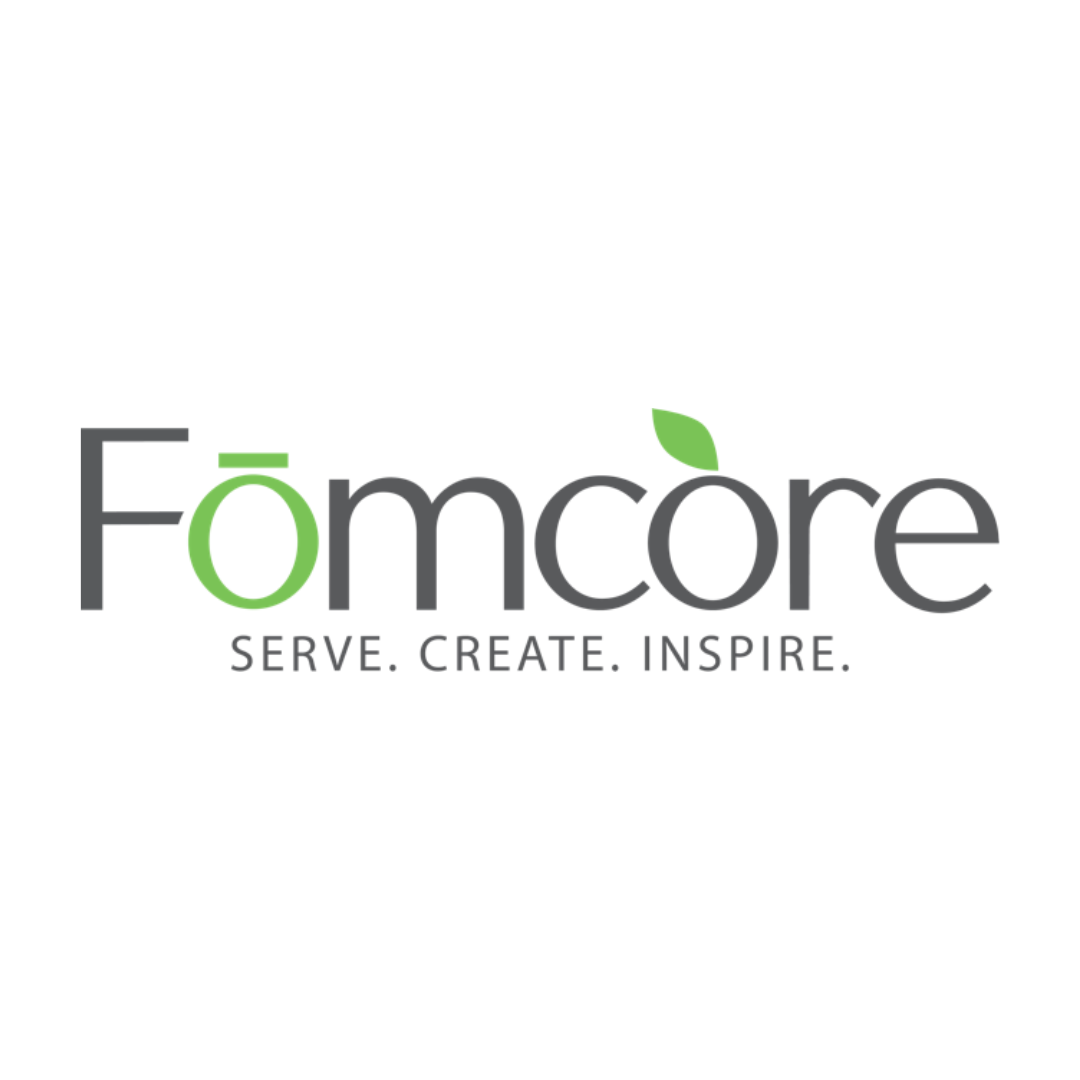 The logo of Fōmcore with the tagline "Serve. Create. Inspire." in gray and green colors.