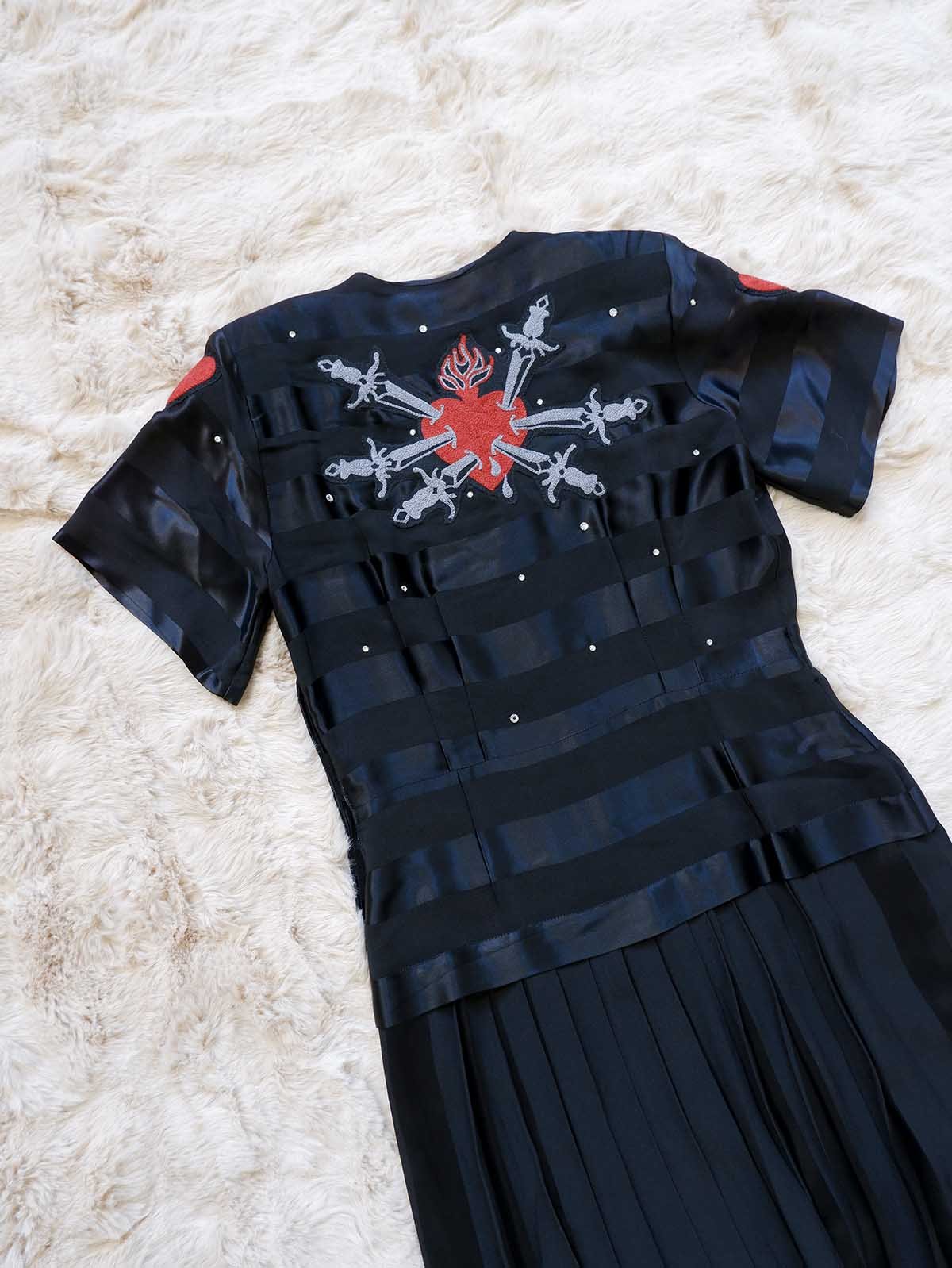40's Satin Striped Heart Dress / 31" Waist / As-Is