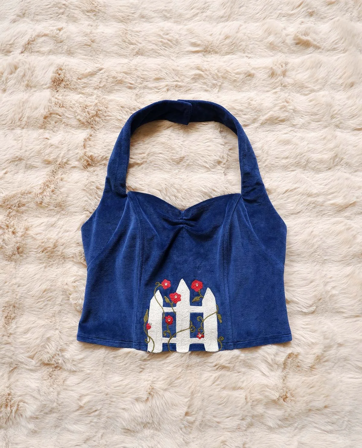 Blue Velvet Halter Top / Medium