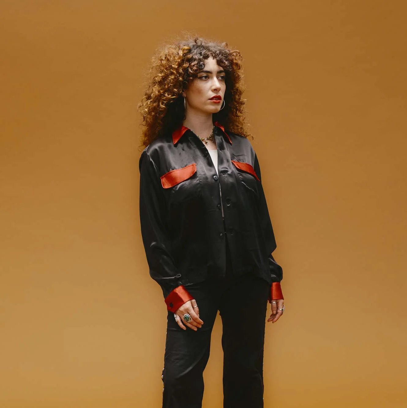Two Tone Satin Top - Crimson & Ink