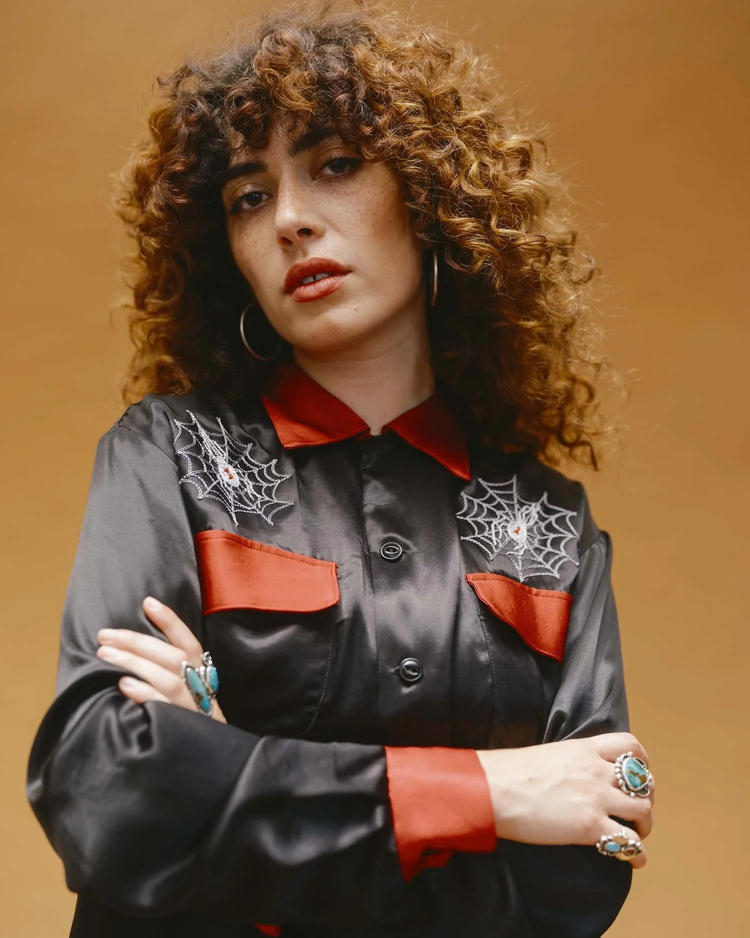 Spiderweb Satin Top - Crimson & Ink