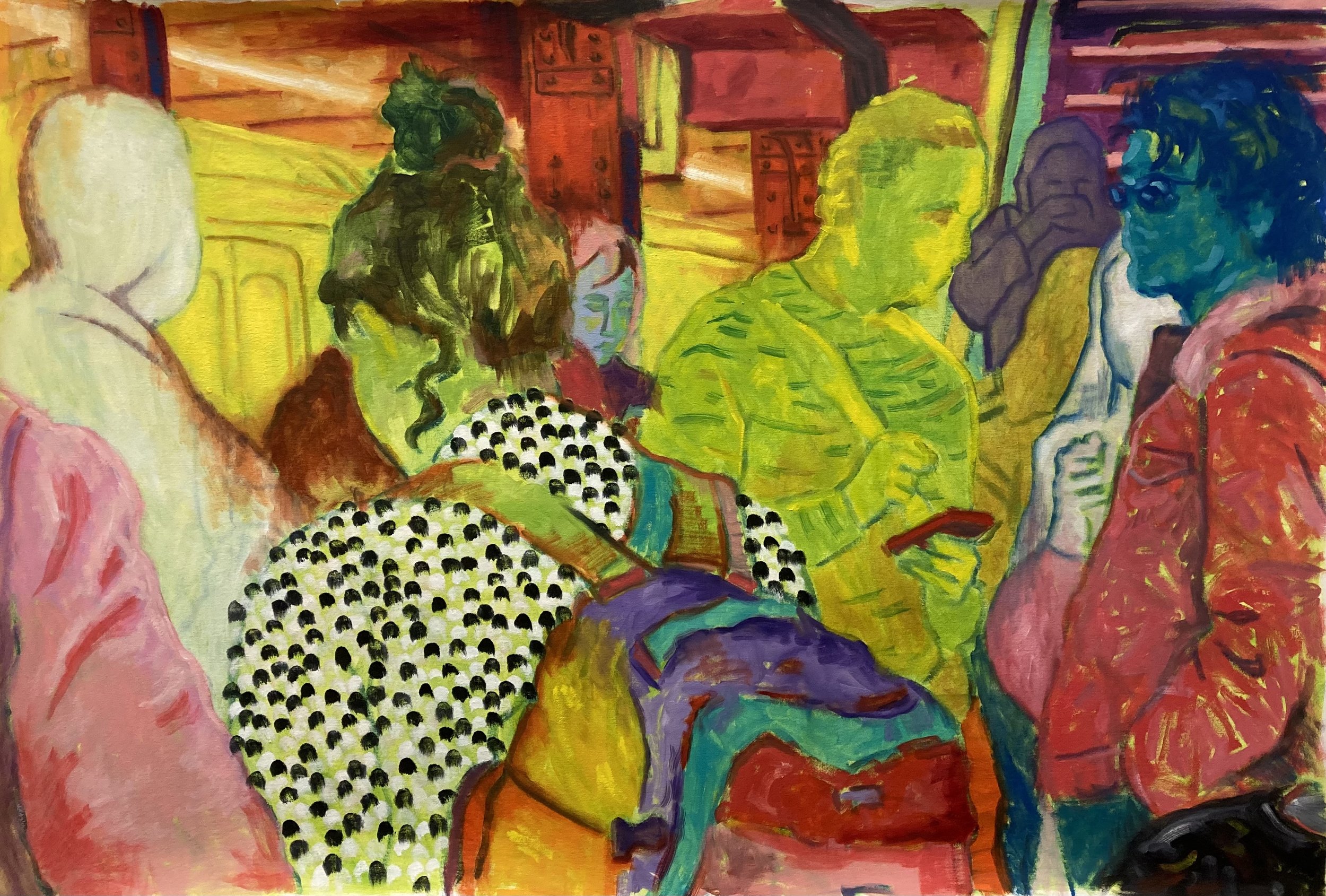 The Gathering, oil on un-stretched canvas, 36 x 45 inches, 2024