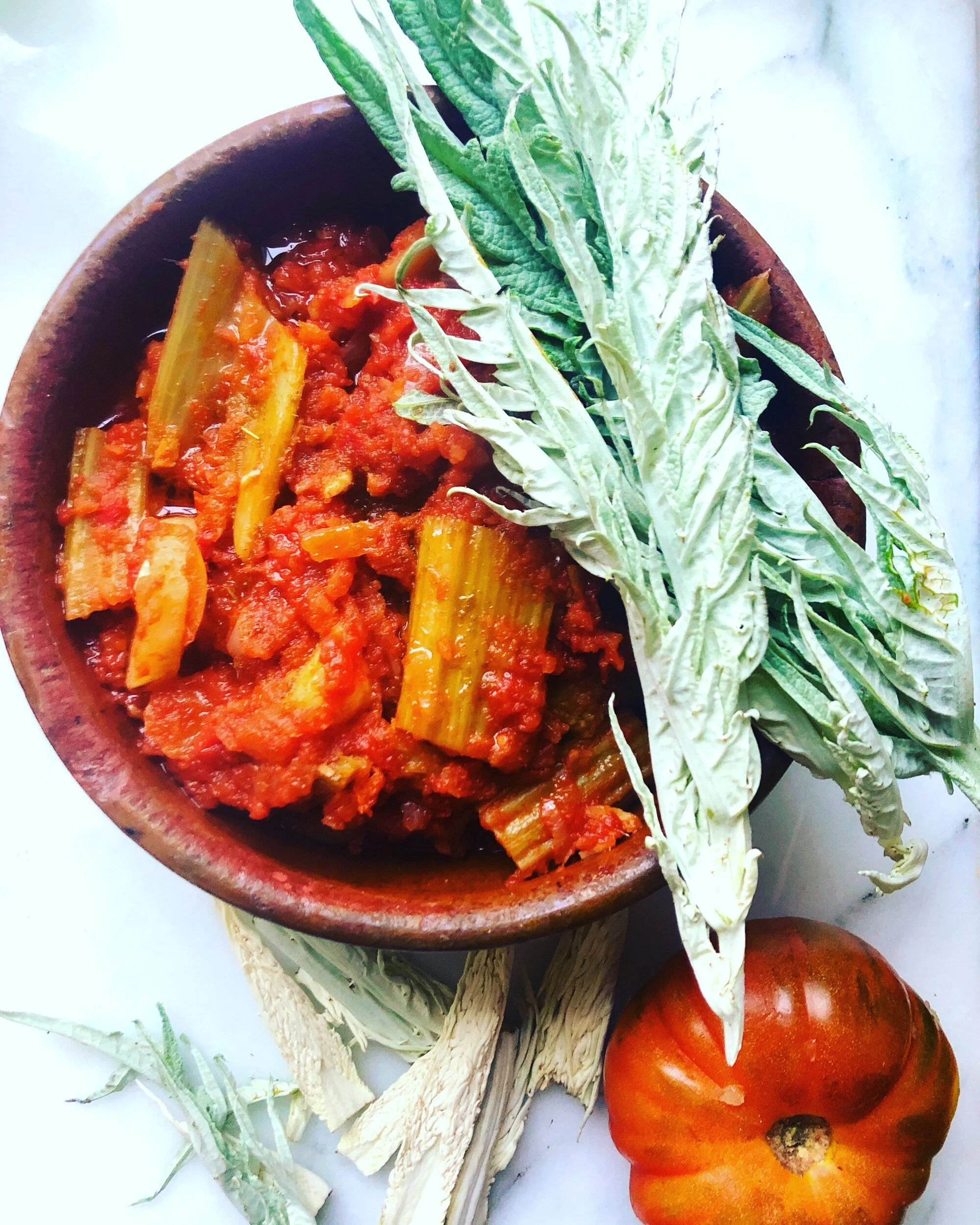 Stew of cardoon with cumin and argan oil