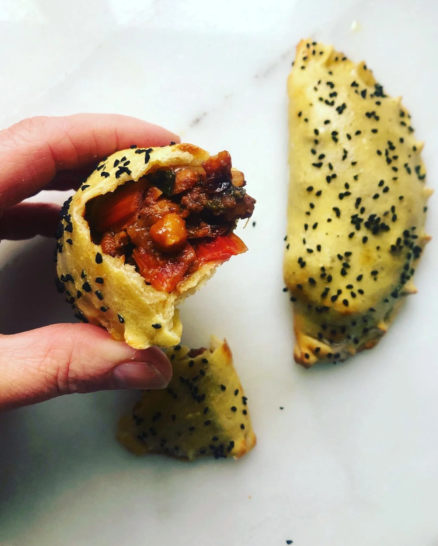 Sambusek with an onion swiss chard filling