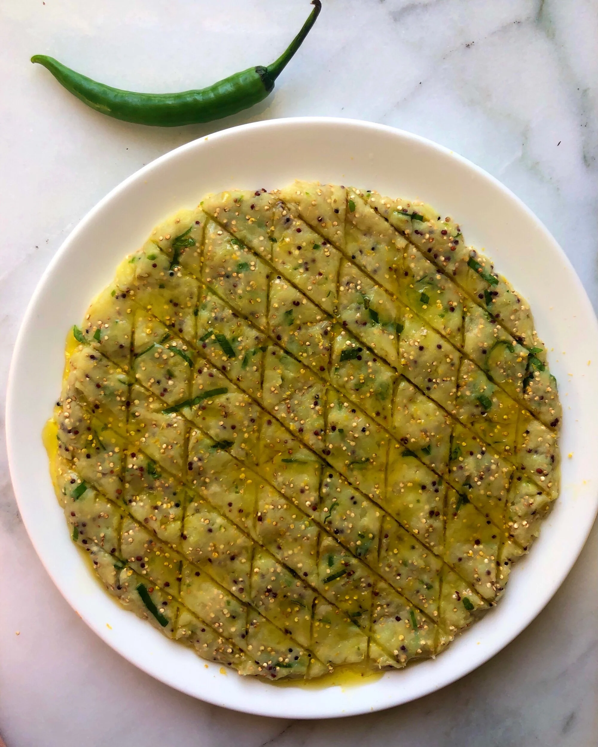 A kind of potato kibbeh with toasted….quinoa!