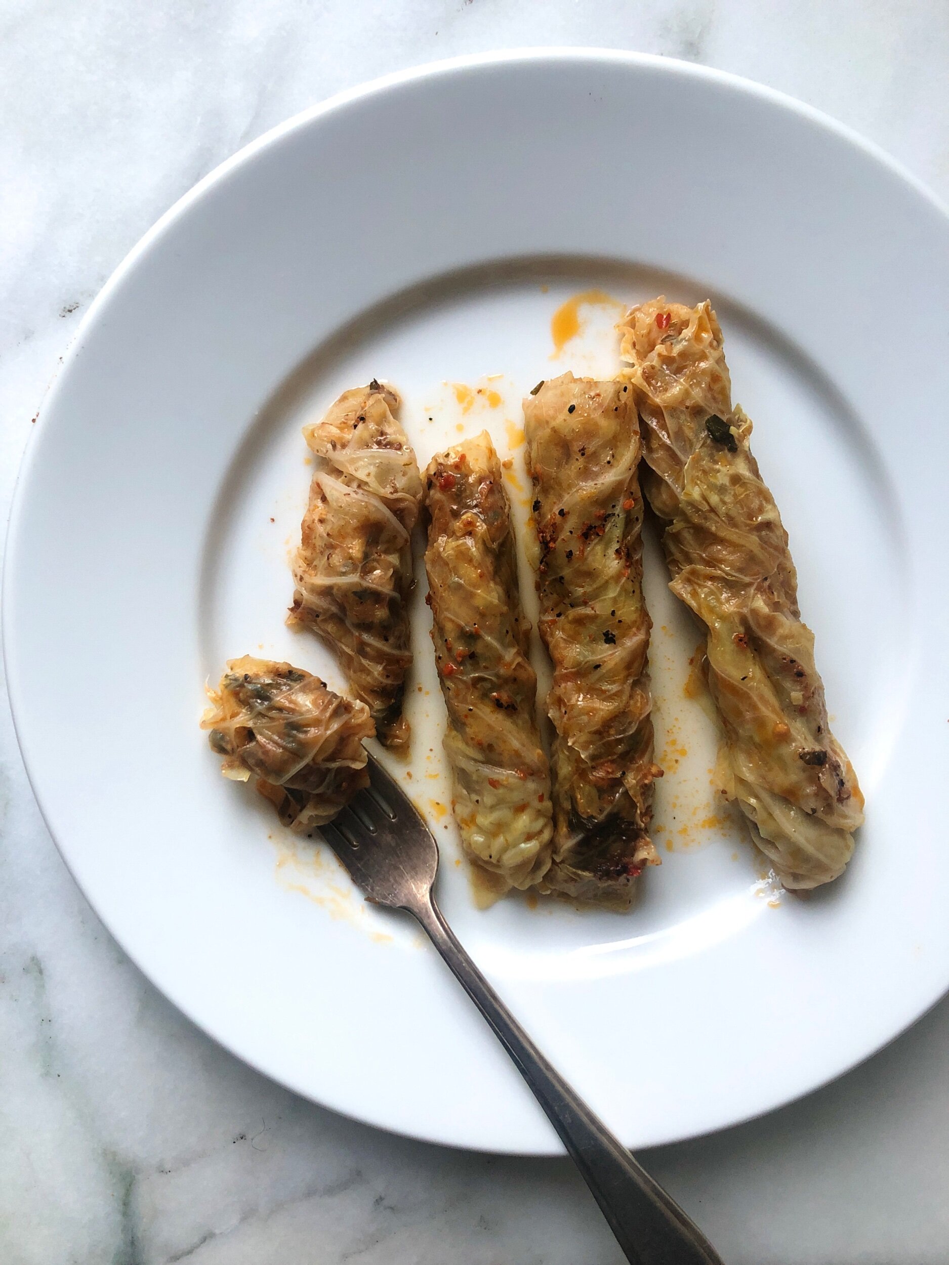 Delicious stuffed cabbage rolls with lentils and rice