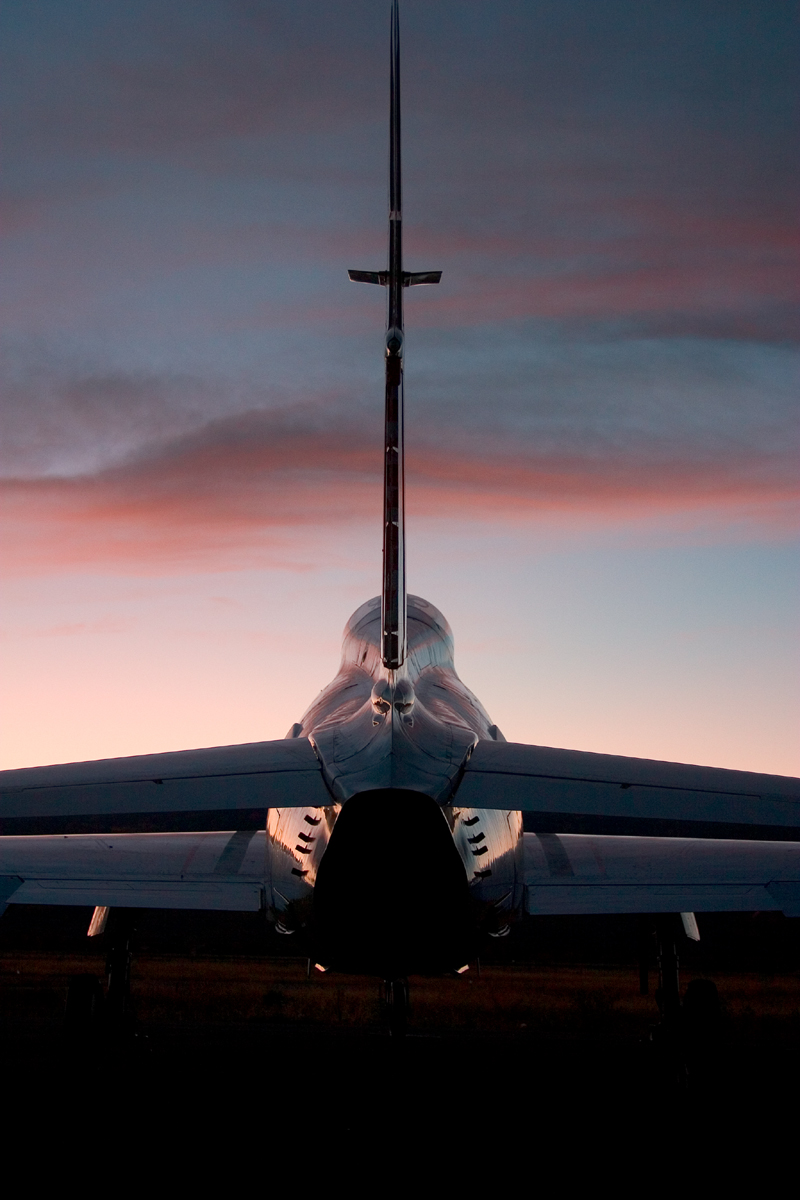 North American FJ-4 Fury tail silhouette in sunset 