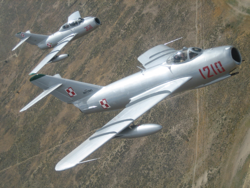 Mikoyan-Gurevich MiG-17 and Mig-15 flying in formation