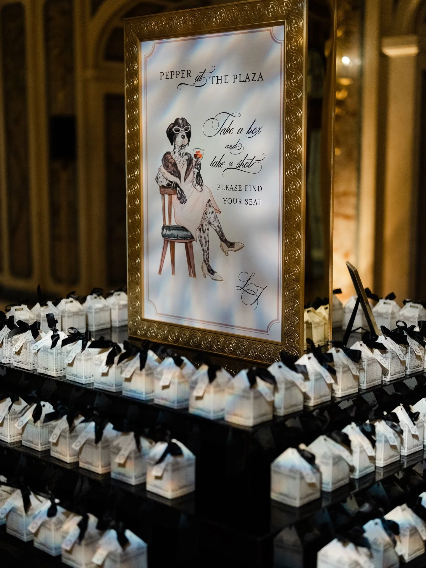 When you incorporate your best friend into the wedding decor. Laura and Jacob wanted a fun way to incorporate their dog Pepper into their wedding design. What better way than to create a custom portrait of Pepper inviting guests to their table? The f