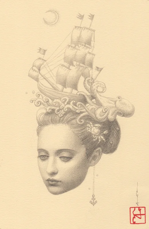 “Dream” Graphite on paper, 10x6.5,” 2018 ”夢” 紙に鉛筆, 25.4x16.5cm