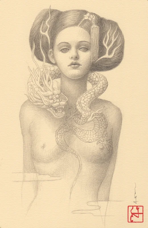 “Dragon” Graphite on paper, 10x6.5,” 2018 ”龍” 紙に鉛筆, 25.4x16.5cm