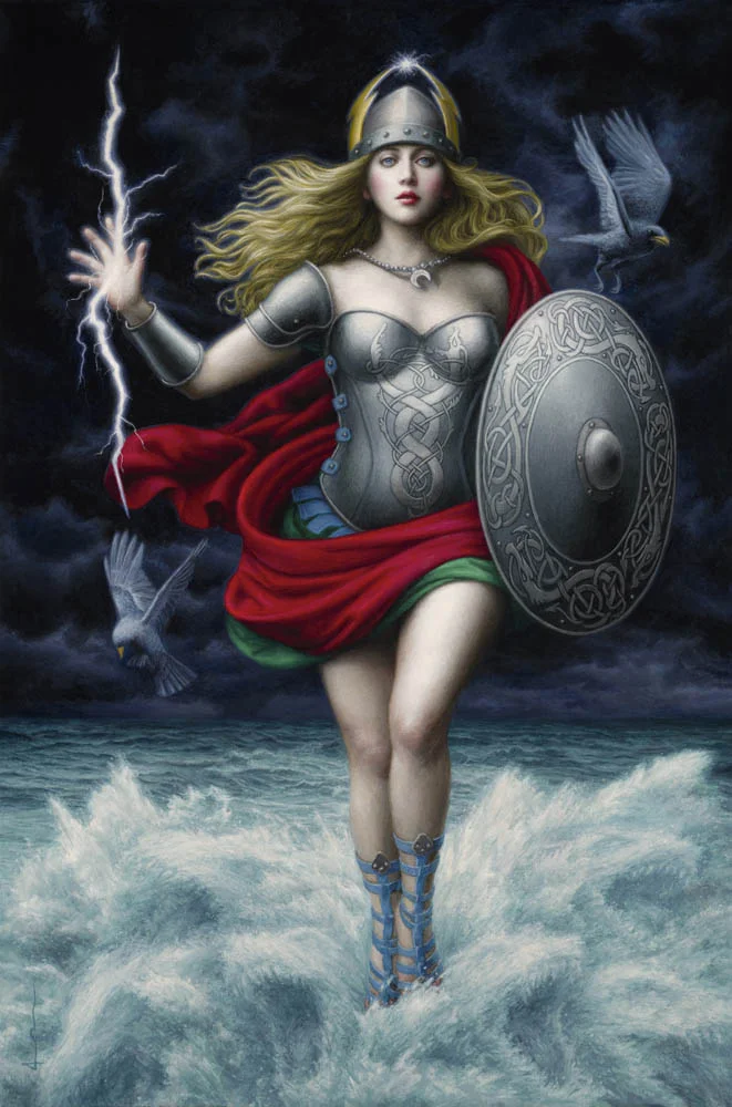 "Norwegian Thunder Goddess", a commission completed in 2017, depicting a newly imagined mythical goddess.