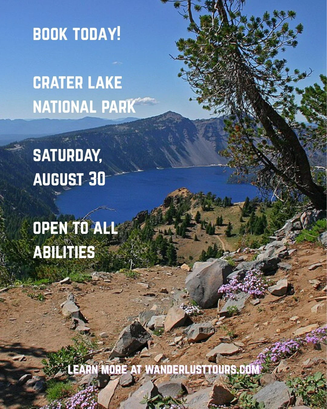 Our next AdvenTour with @wanderlusttours is right around the corner!

📍 Crater Lake National Park
📆 Saturday, August 30th
🌼 Naturalist guide &amp; award-winning interpretation 
🍎 Lunch
🚗 Transportation (from Wanderlust office) and park entrance 