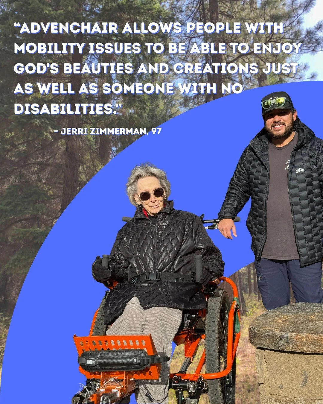 At the end of January, friend of the AdvenChair (and guide with @wanderlusttours) Jos&eacute; Olalde reached out to rent an AdvenChair to hike Central Oregon trails with his wife's great grandmother.

Jerrildine (Jerri) Zimmerman, age 97, was thrille