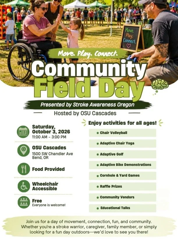 TODAY! Come demo an AdvenChair at the Community Field Day, located at @osucascades in partnership with @stroke.awareness.oregon. 

We'll be there 11am - 3pm!

#BendOregon #StrokeWarrior #AdvenChair #Onward