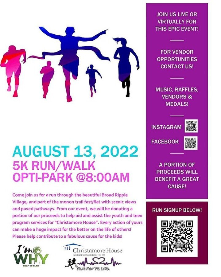 MARK YOUR CALENDAR FOR AUGUST 13! It's official. LACE UP! and join us for a 5k through the beautiful village of Broadripple. Come earn your🥇 in-person and have an amazing time with us. We will also have a virtual option so you can still earn your 🥇