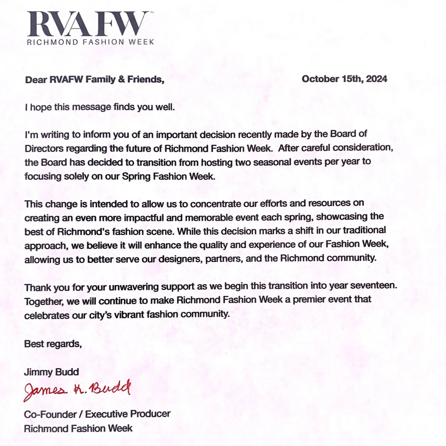 Good Evening RVAFW Family &amp; Friends.  Please see attached and we look forward to Spring 2025! &hearts;️