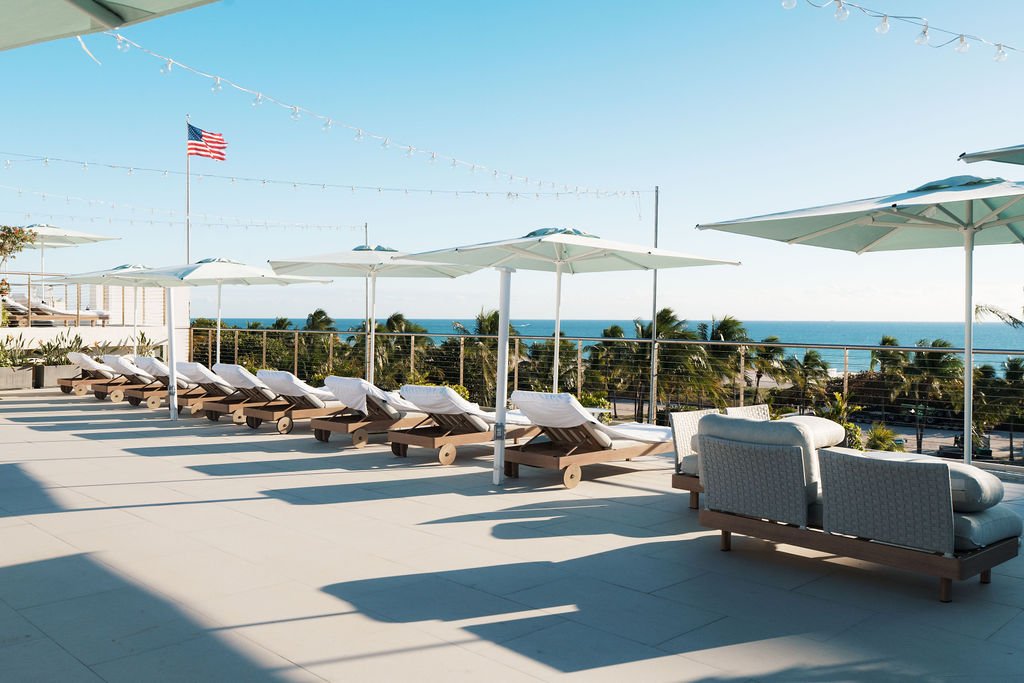 Ocean-facing rooftop terrace at Bentley Hotel South Beach