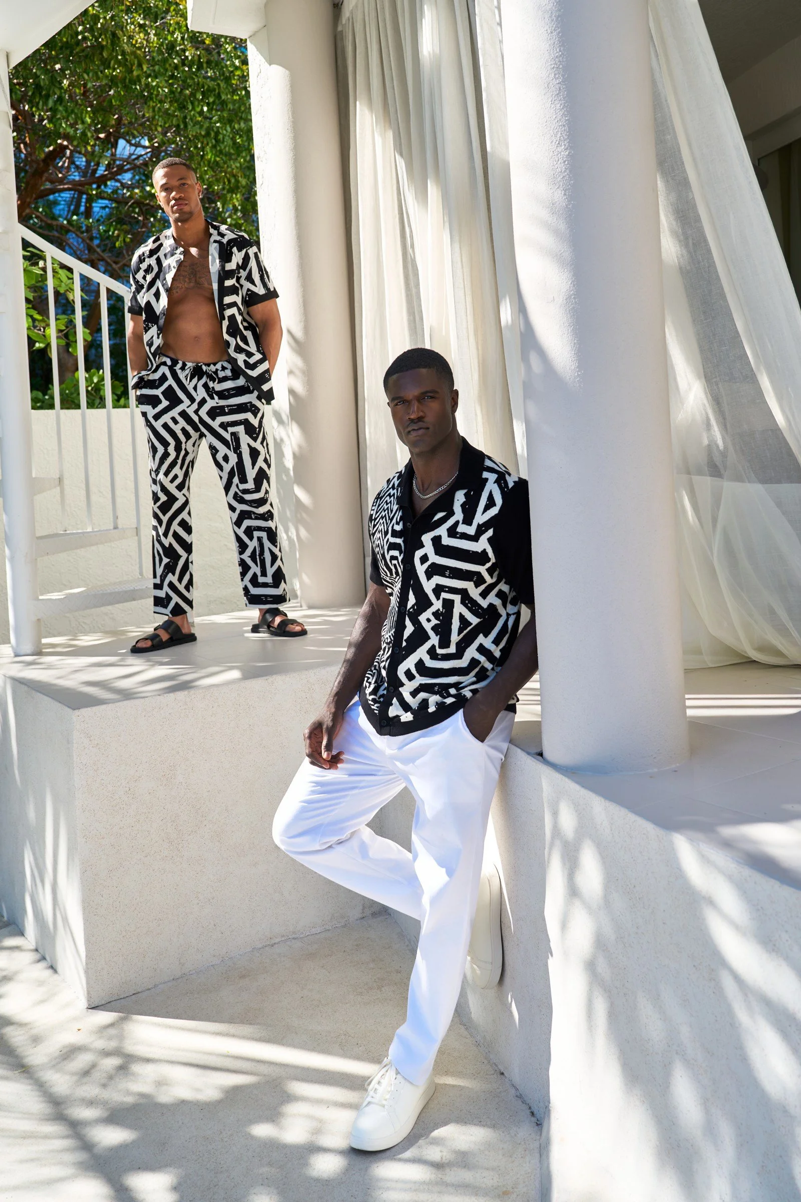 Black-and-white D’IYANU resortwear campaign in Miami