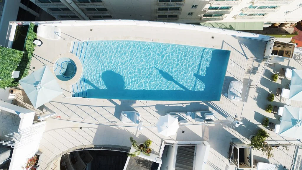Drone view of the rooftop pool at Bentley Hotel South Beach