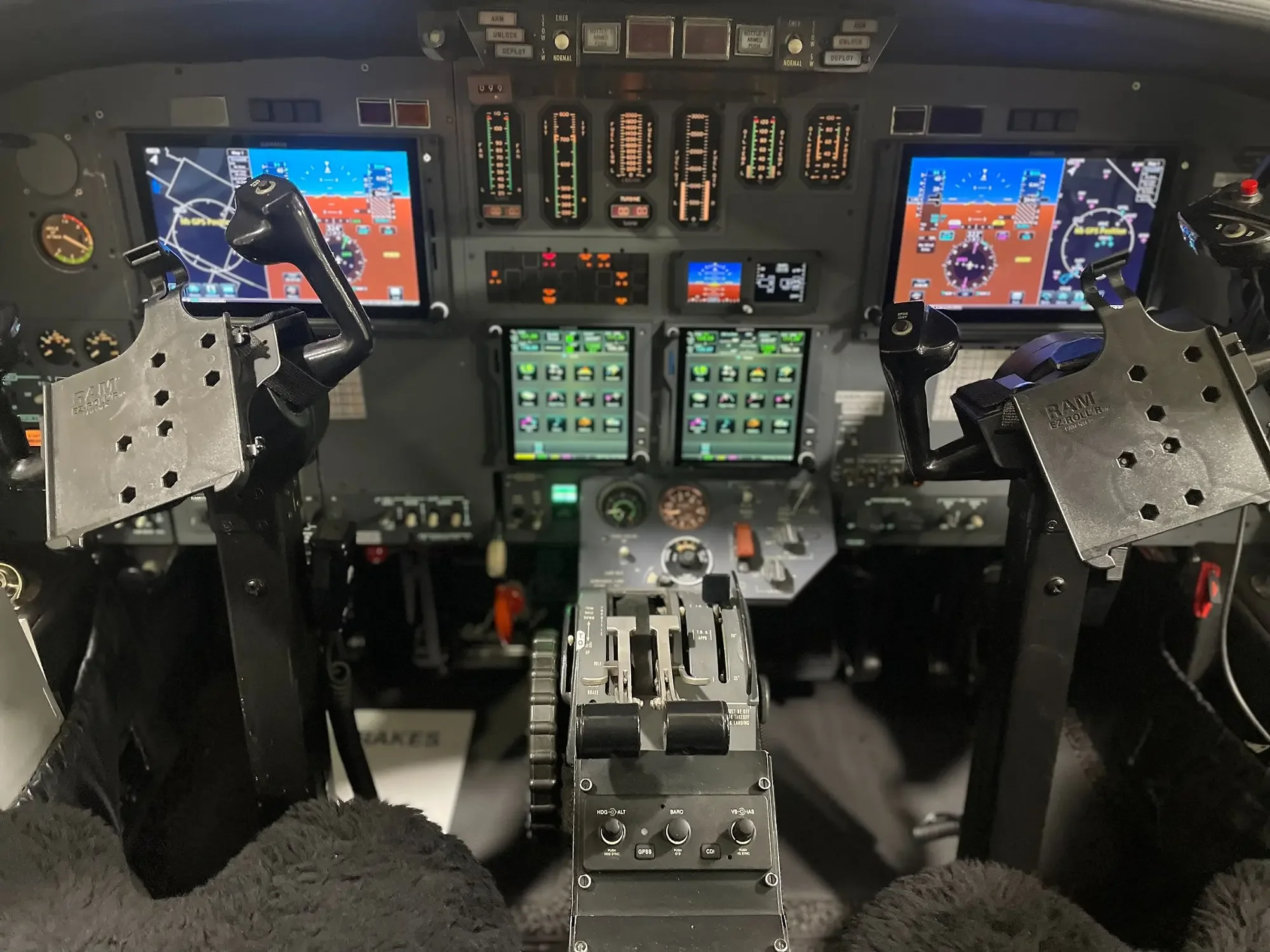 Business jet cockpit with Garmin glass flight displays
