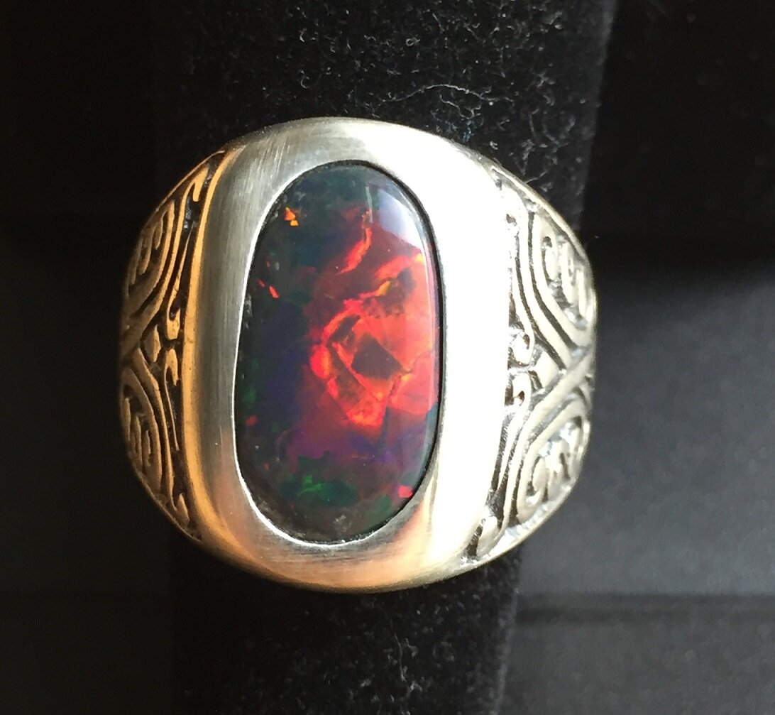 4.45ct Ethiopian Natural Black Opal Ring - One of My Creations - US Size 9 - N2 Bodytone - Sterling Silver