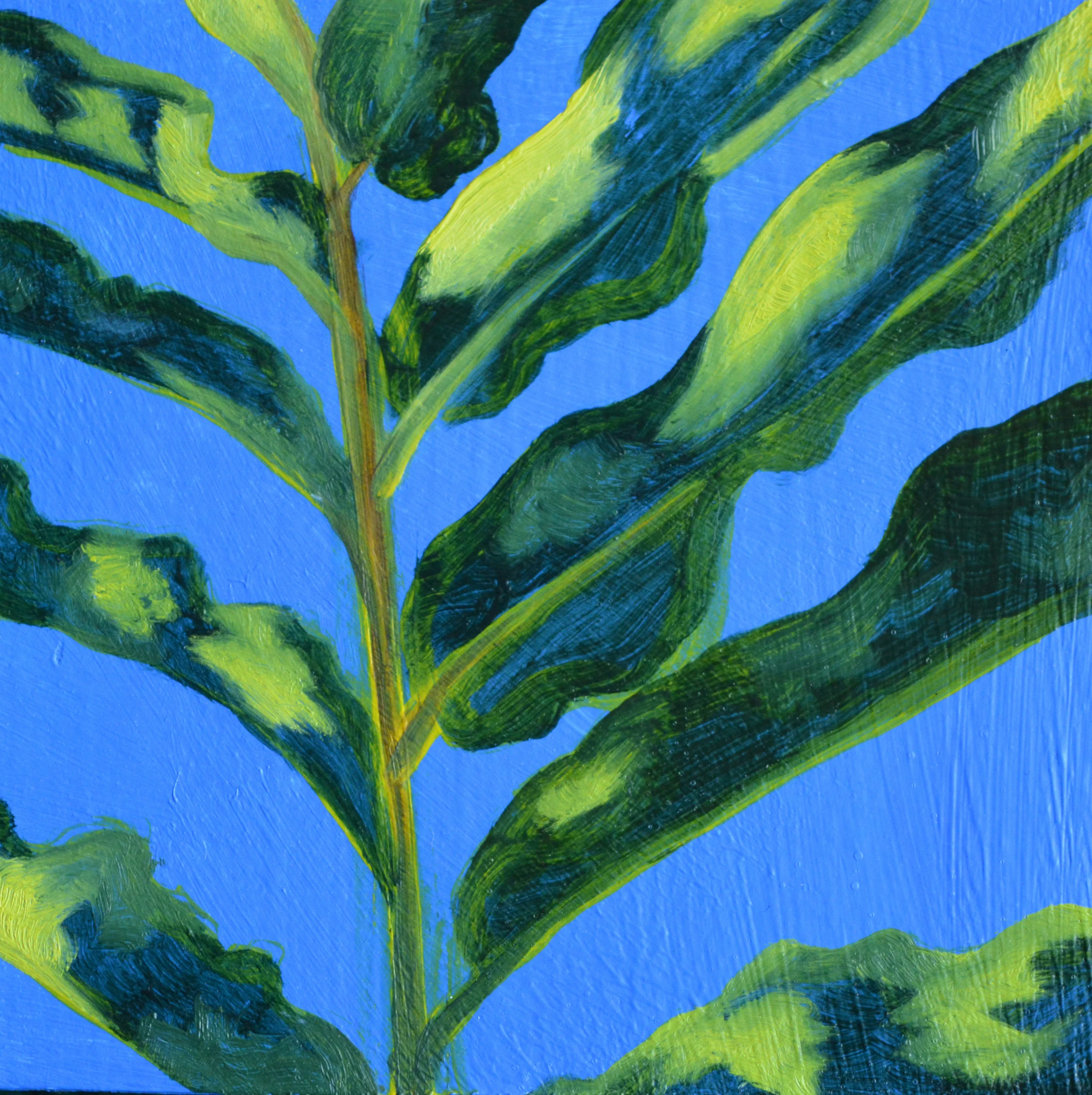 Palms 1 4 x 4 inches, oil and acrylic on wood panel, 2018
