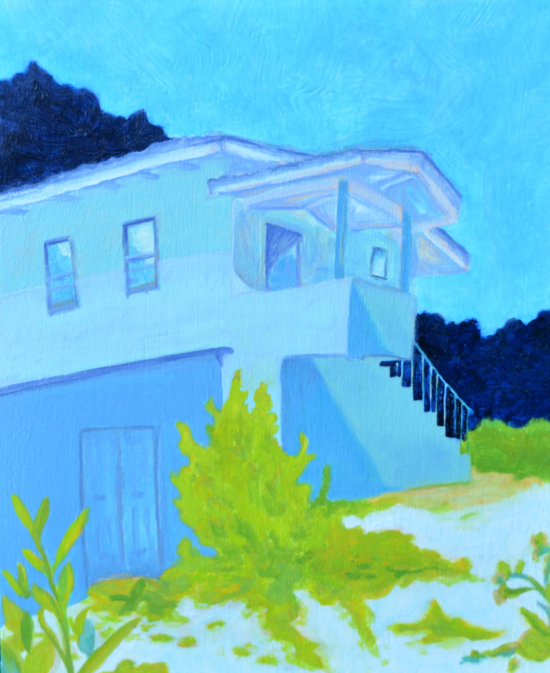 Blue House oil and acrylic on wood panel, 10in x 8in, 2017