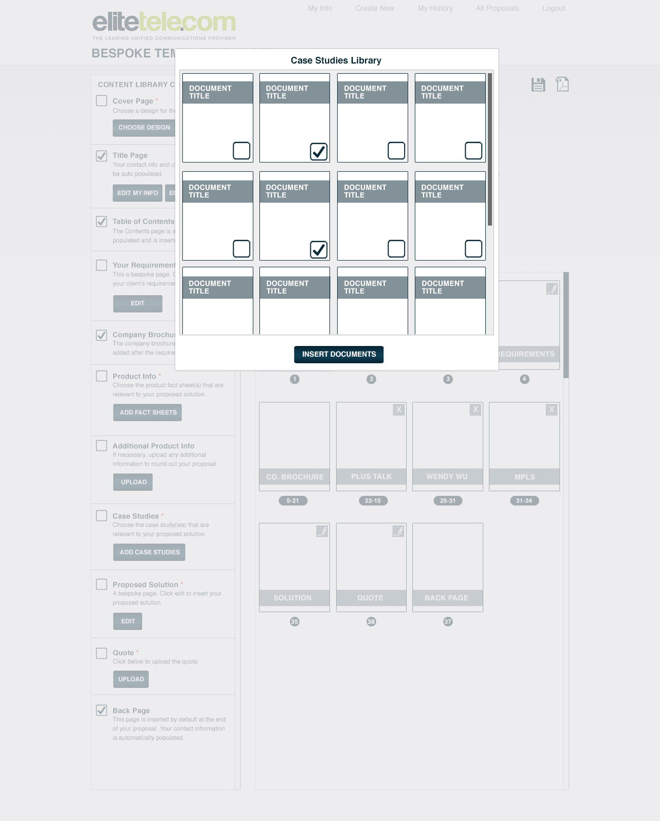  User then inserts Case Studies relevant to the solution recommended.    