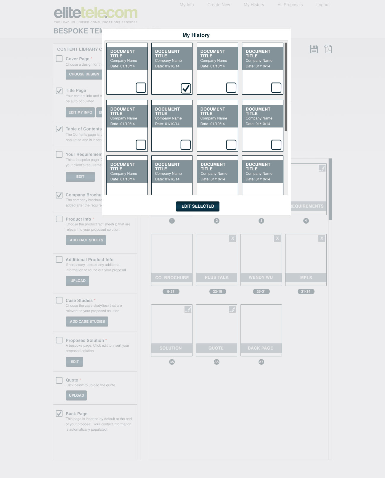  User can choose to edit a proposal from his/her existing saved documents. 