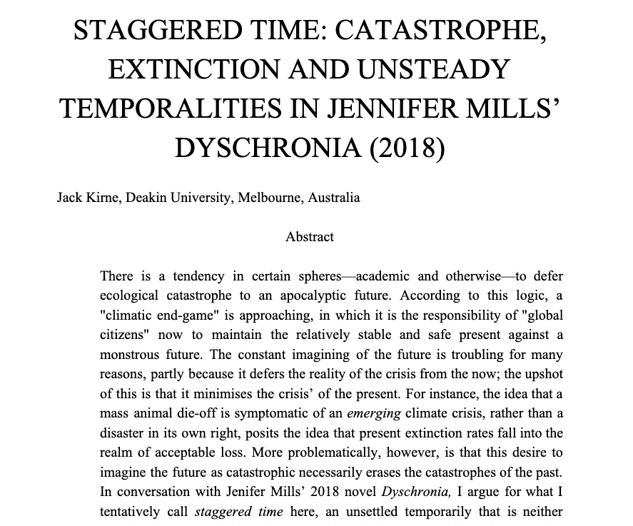 Staggered Time: Catastrophe, Extinction, and Unsteady Temporalities in Jennifer Mill's 'Dyschronia' (2018)  ​