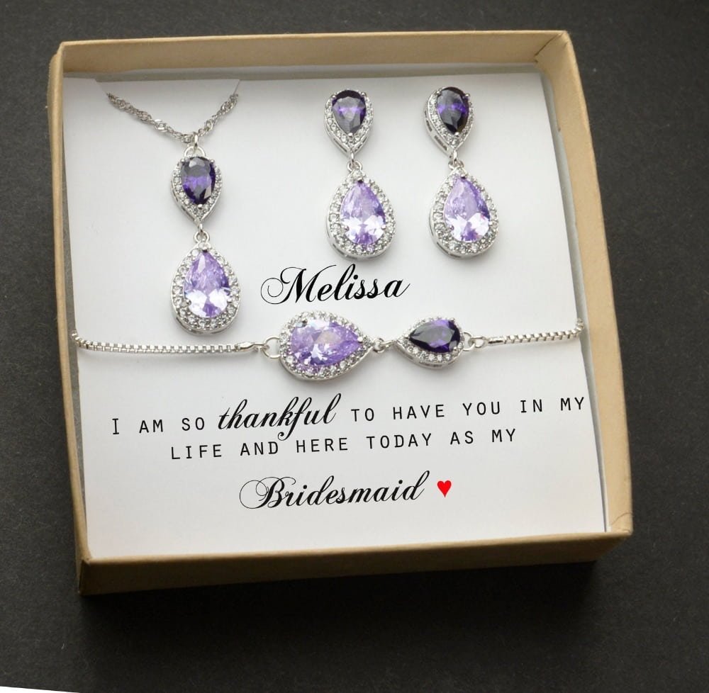 Silver Blue Pink Purple Flower Crystal Diamante Necklace Earrings Set Bridesmaid 
