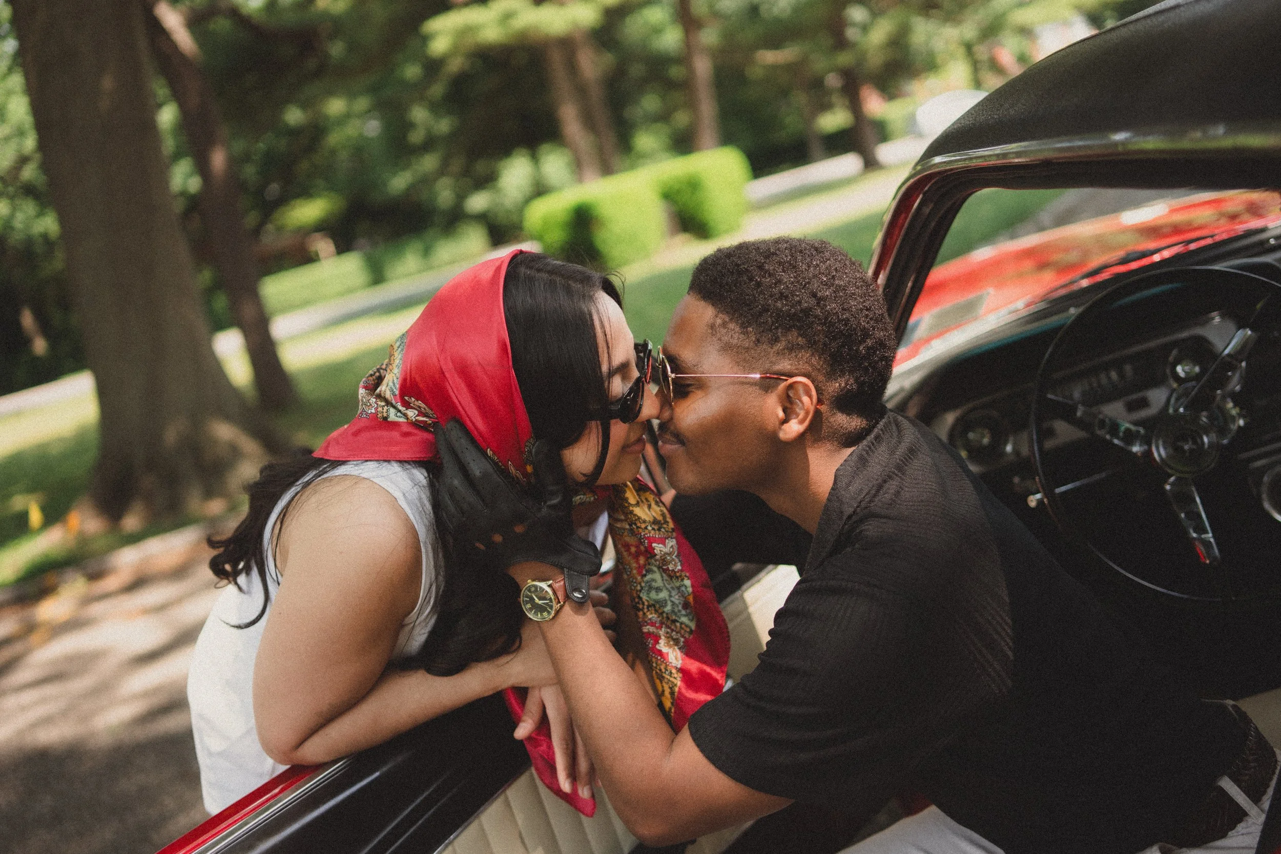 Angelica &amp; Clifford Engagement Photoshoot feat. vintage automobile