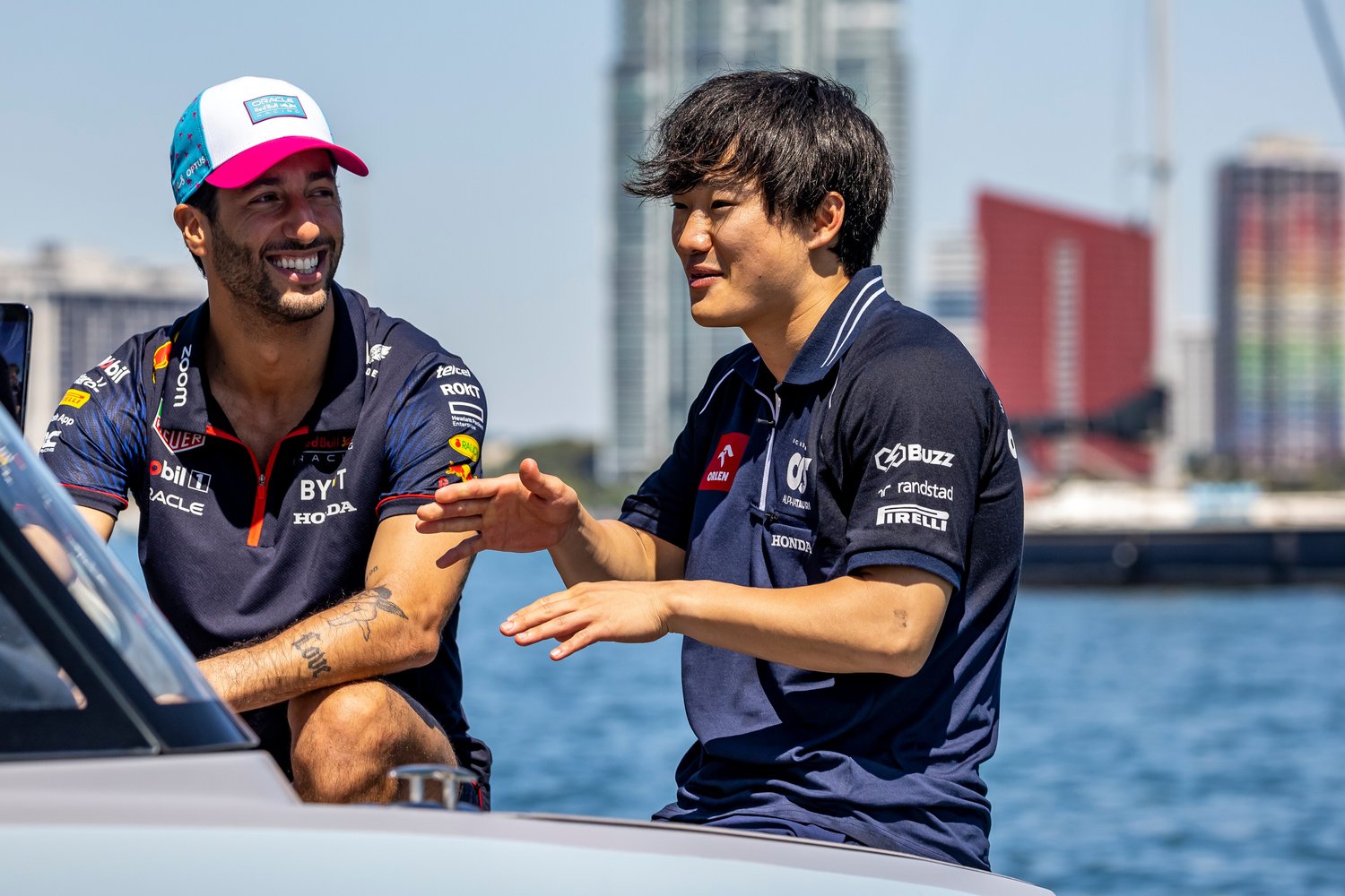 Daniel Ricciardo falls to Yuki Tsunoda in Miami mini jet boat battle