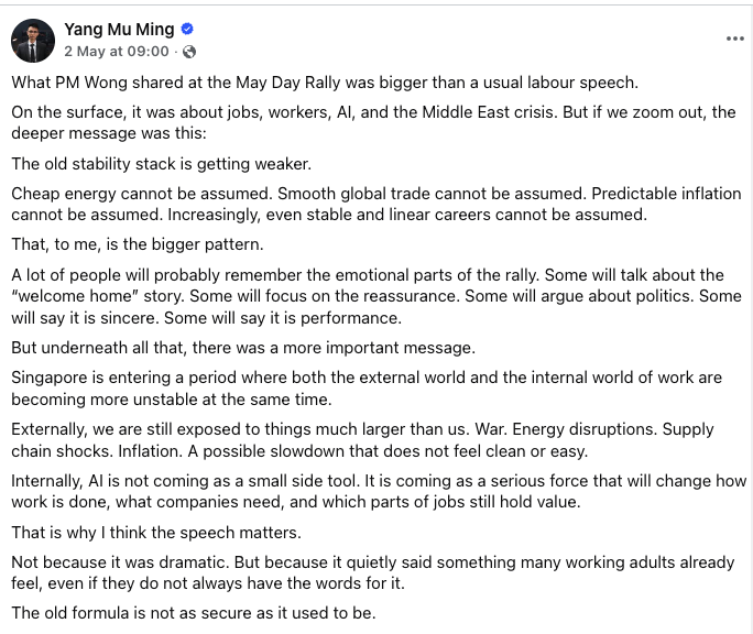 PM Lawrence Wong's May Day 2026 Speech — A Quick Analysis Worth Reading