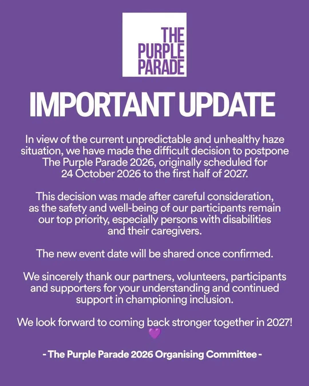 Postponed: The Purple Parade