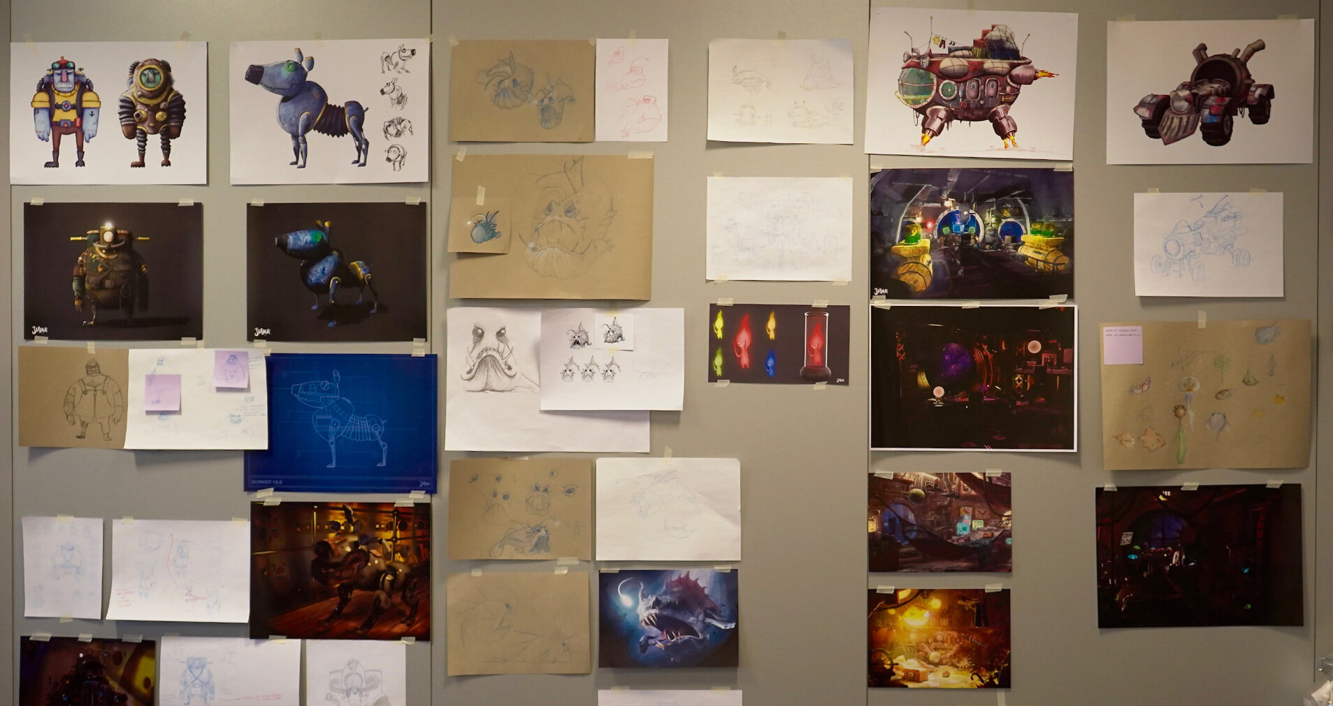 Wall of jutter art and reference material in our office. 