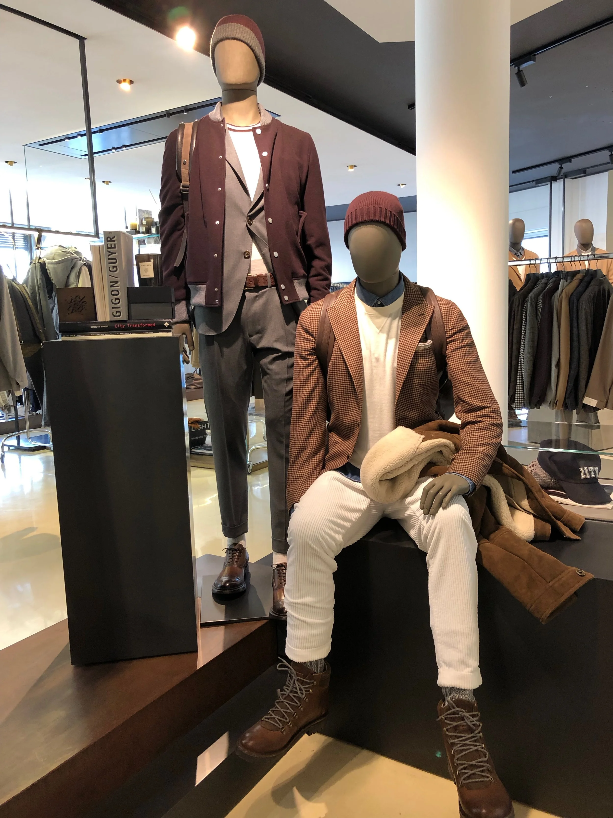 Mannequins from the FW19 collection, the “opposites attract” concept clearly on display here. Photo credit: @LucaMontini