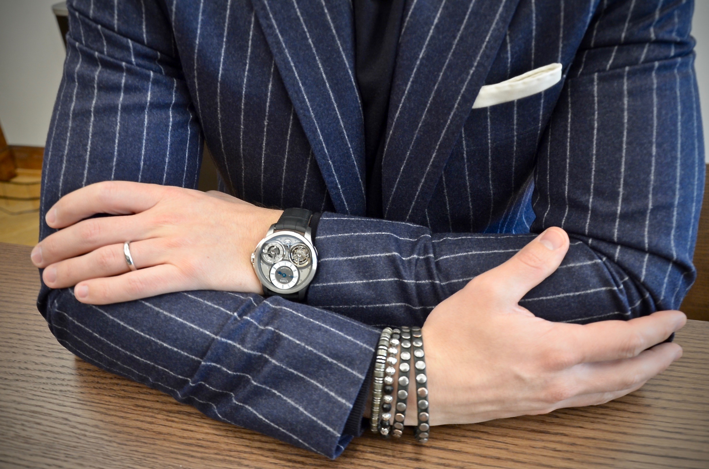 Czapek Place Vendôme Tourbillon Suspendu on the wrist, I’m lovin’ it. Made To Measure jacket, S120’s striped flannel cloth by Vitale Barberis Canonico .