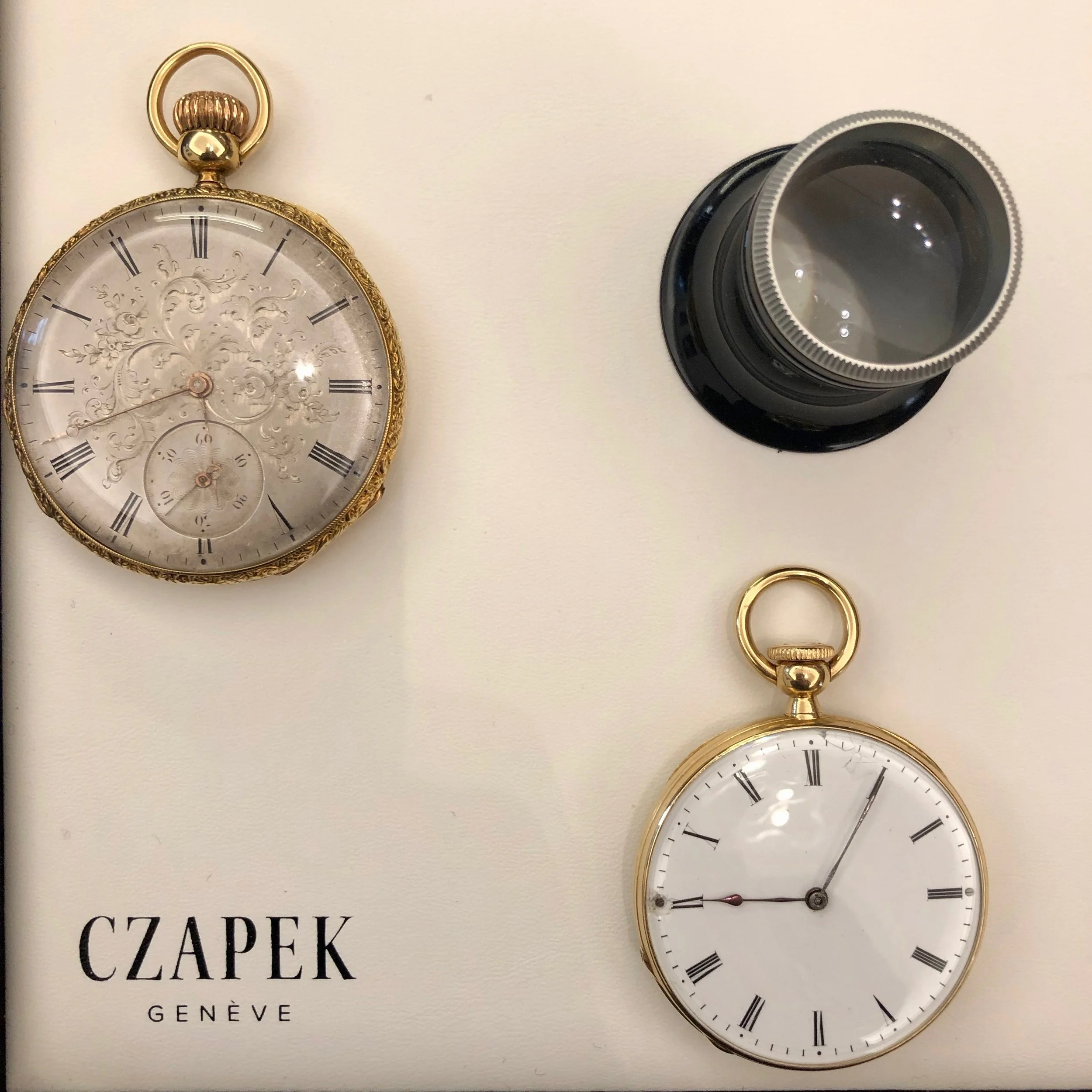 Original Czapek pocket watches from the 1850s, now part of the company’s private collection.