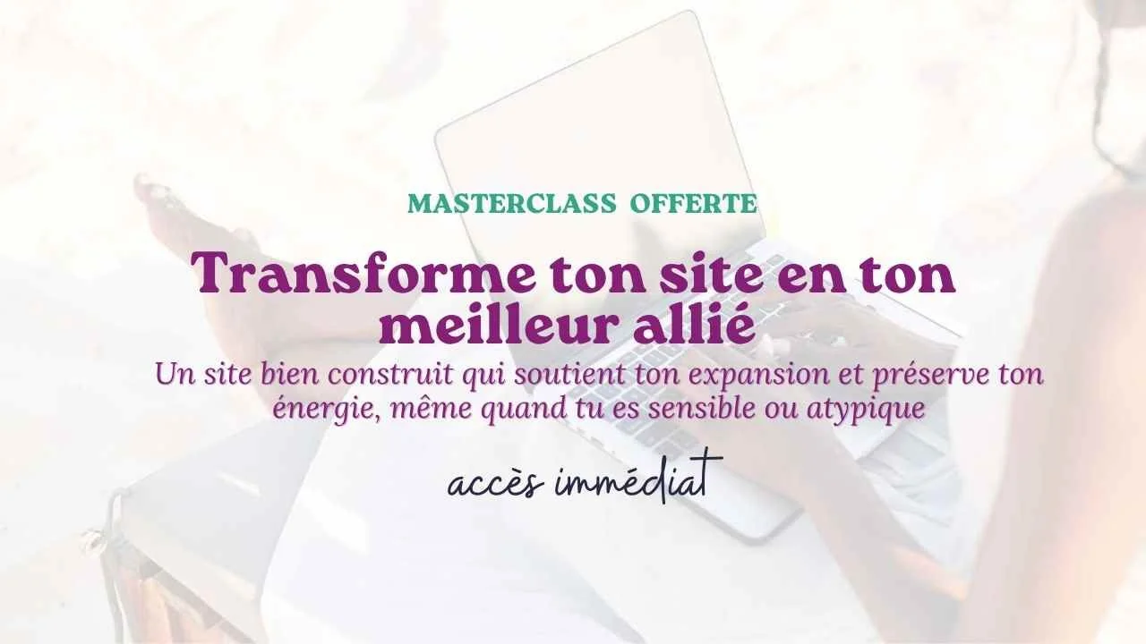 Publicité annonçant une masterclass gratuite sur la transformation de sites web pour améliorer la performance et l'énergie, avec accès immédiat.
