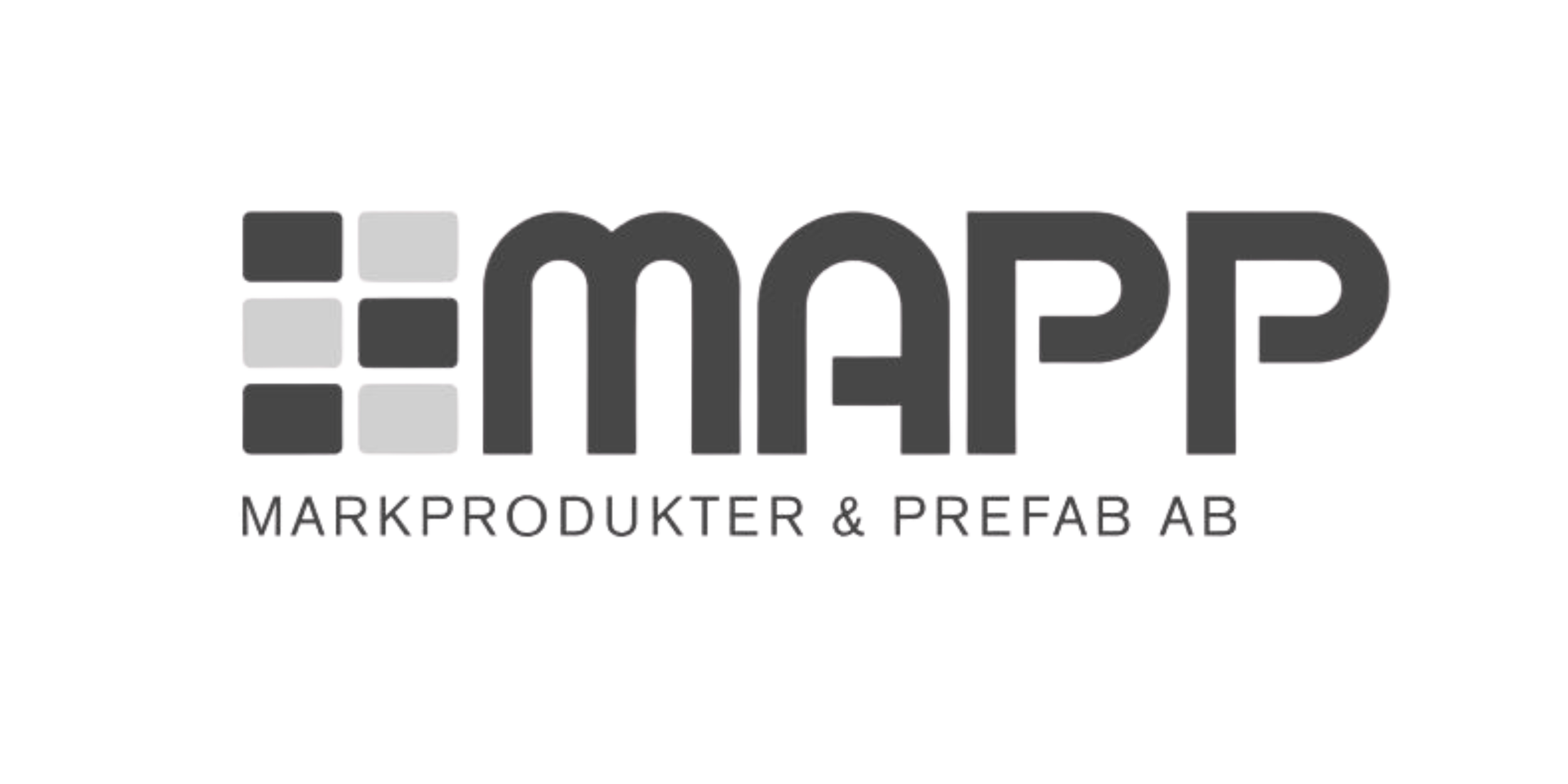 Företagslogga för Markprodukter och Prefab med symboler formade som marksten
