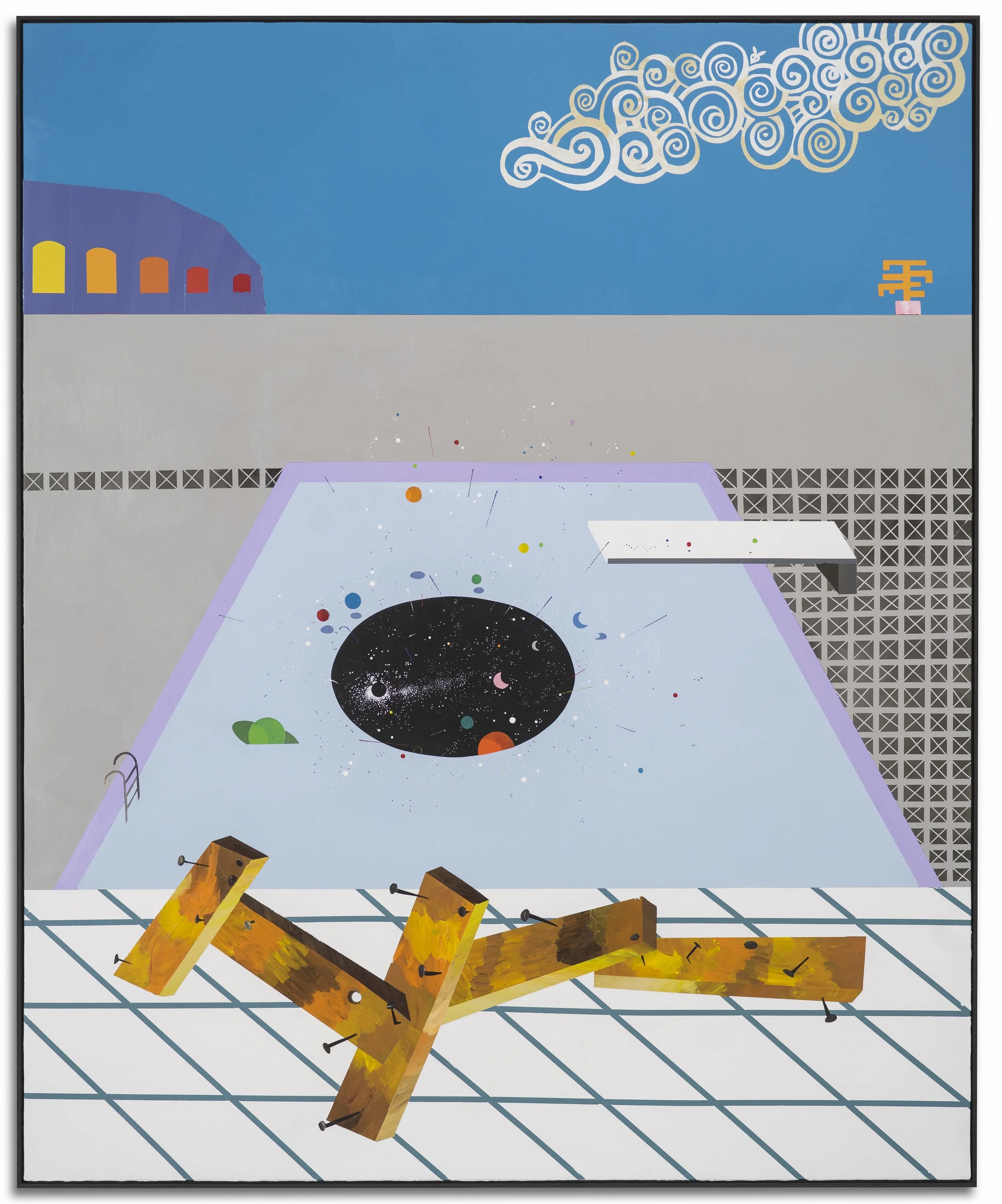 Party Trap , 2018. Acrylic on wood panel, framed. 205 x 165cm.