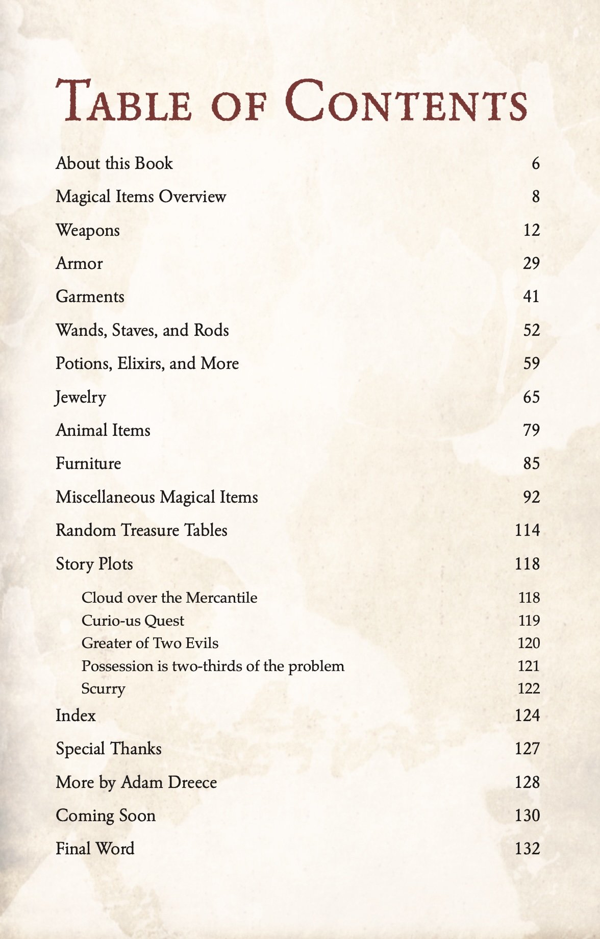 Wonderous and Perilous Treasures Volume 2 - Table of Contents.jpg