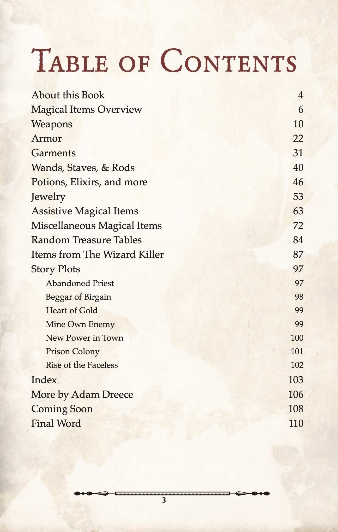 Wonderous and Perilous Treasures Volume 1 - Table of Contents.jpg