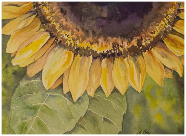 "Lit" watercolor painting of sunflowers - a class demonstration