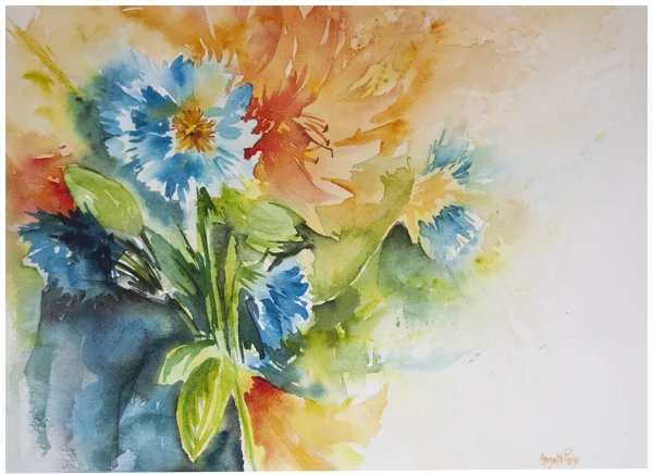 New Painting: Summer Fling (Cornflowers & Lilies)